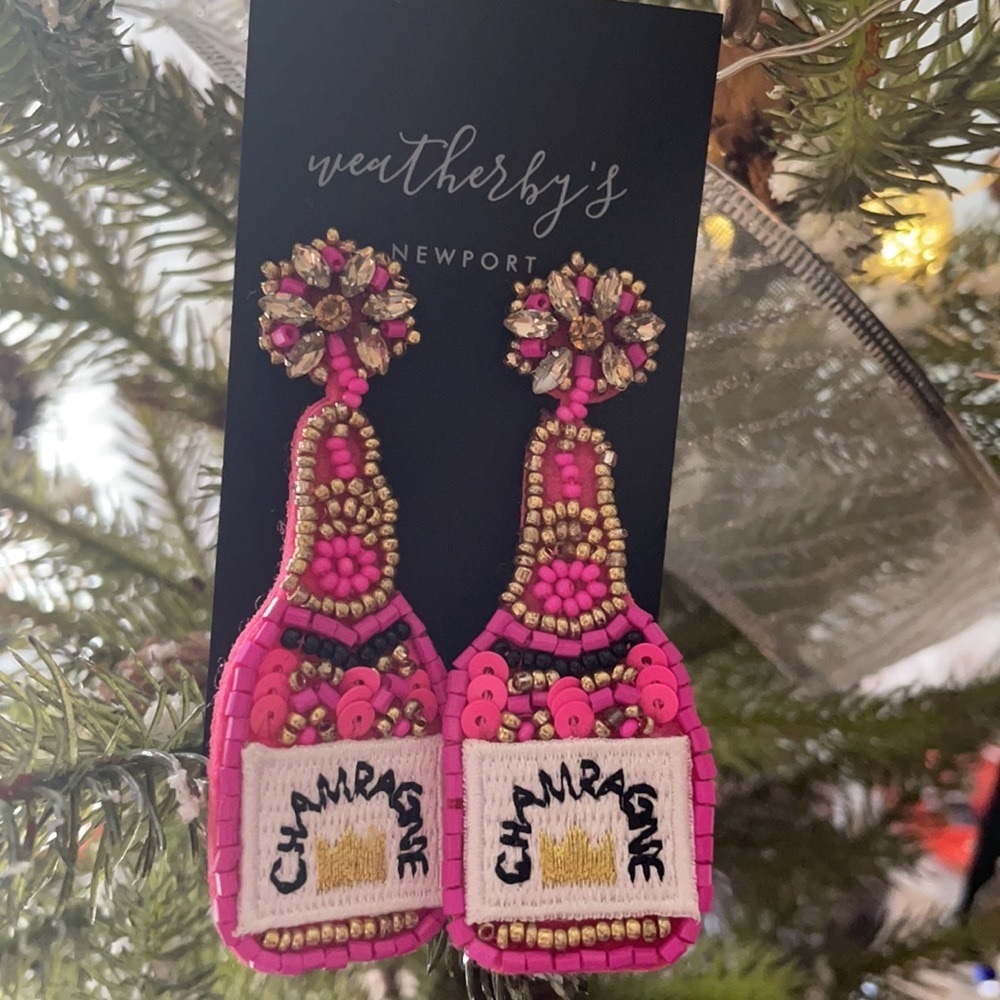 Champagne Bottle Bead Earrings - Picture 2 of 7